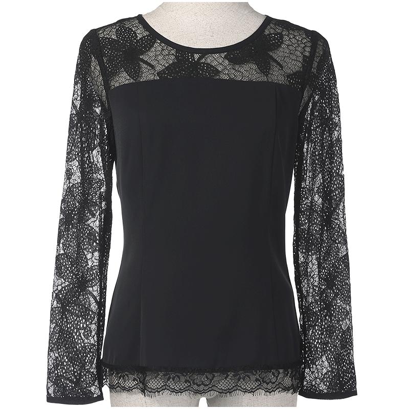 经典故事秋装女士上衣长袖t恤蕾丝镂空优雅通勤体恤女