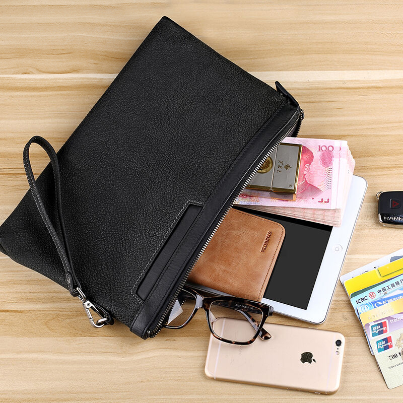 英皇保罗新款男士手拿包头层牛皮信封包真皮休闲手机包大容量手抓皮包