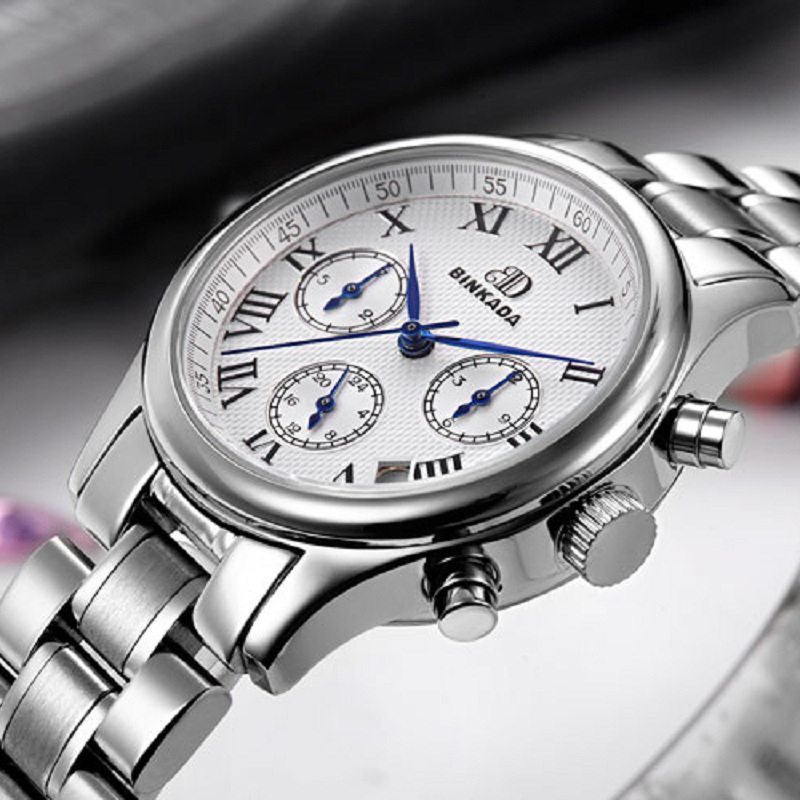 正品宾卡达binkada手表男士自动机械表男表防水腕表休闲日历旋风大