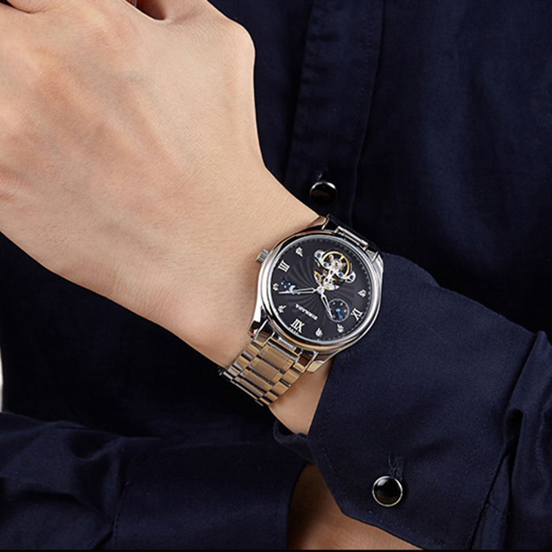 正品宾卡达binkada自动机械表男月相腕表时尚镂空防水手表男士8002l纯