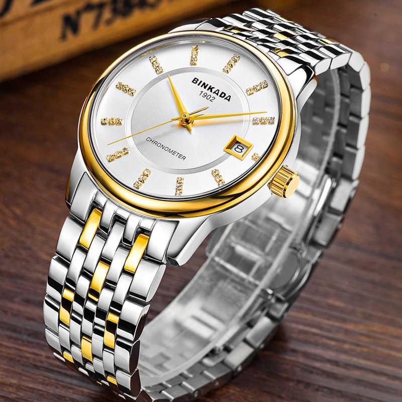 正品宾卡达binkada正品新品自动机械表男间金商务休闲男士手表日历