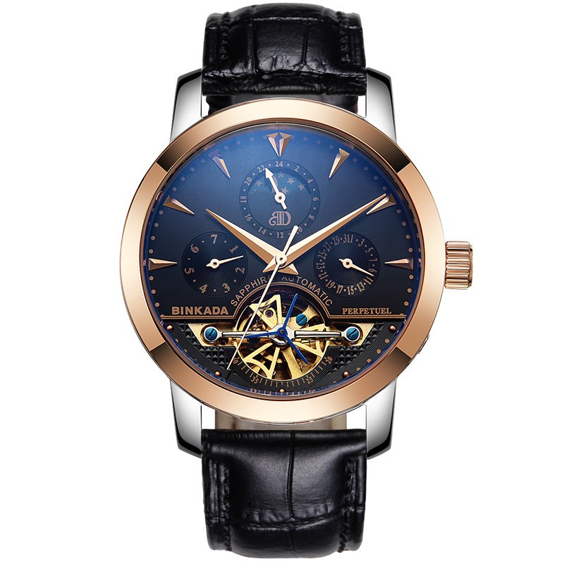正品宾卡达binkada手表男士自动机械表男钢带时尚镂空防水陀飞轮男表