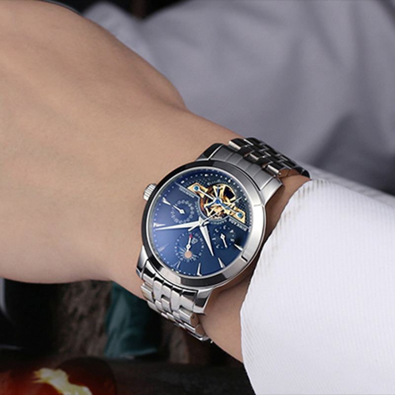 正品宾卡达binkada手表男士自动机械表男钢带时尚正装休闲镂空防水陀