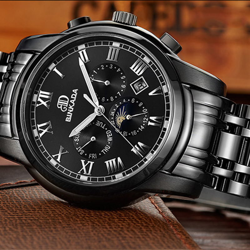 正品宾卡达binkada手表男时尚正装休闲男士自动机械表男表夜光镂空