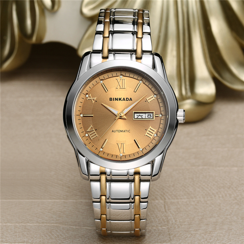 正品宾卡达binkada男士手表休闲时尚商务自动机械表男精钢防水休闲男