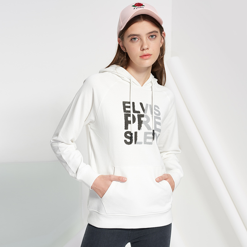 猫王Elvis卫衣女韩版新款宽松女士字母连帽卫衣情侣女款