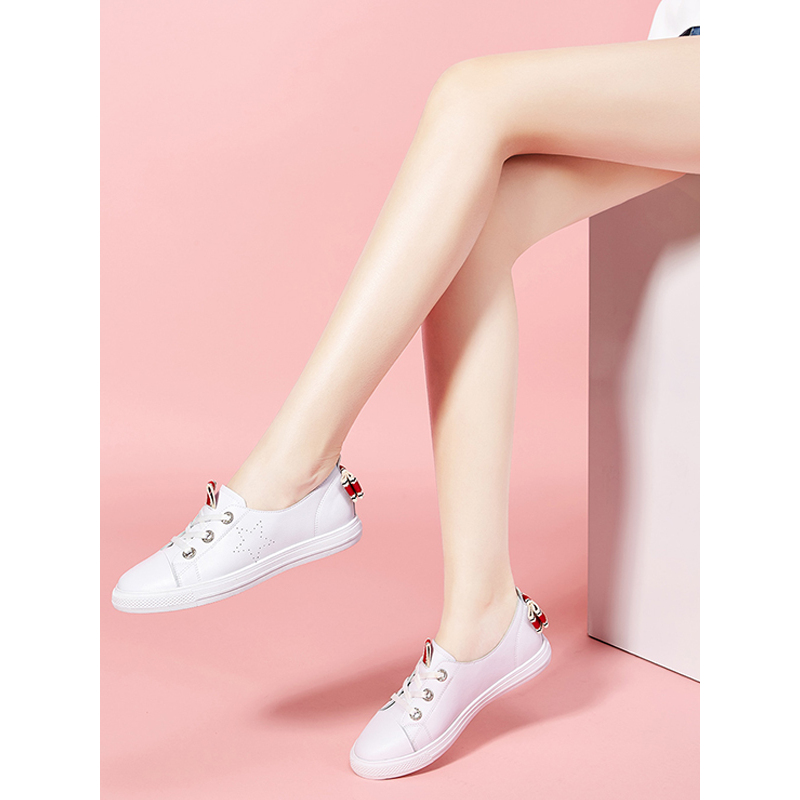 卡芙琳CL18018-02板鞋女2018春季新品韩版平底运动鞋防滑耐磨休闲鞋蝴蝶结织带小白鞋