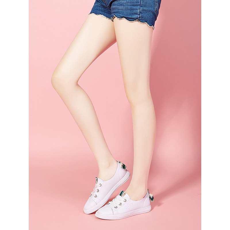卡芙琳CL18018-02板鞋女2018春季新品韩版平底运动鞋防滑耐磨休闲鞋蝴蝶结织带小白鞋