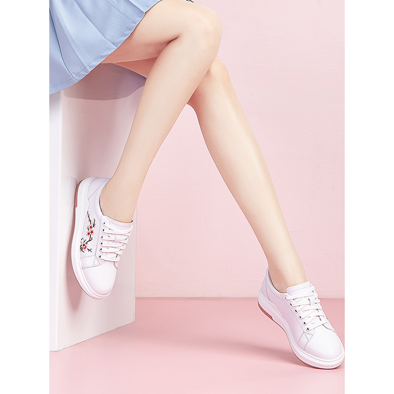卡芙琳CL18005-02小白鞋女2018春季新款文艺绣花平底百搭板鞋休闲鞋运动女鞋