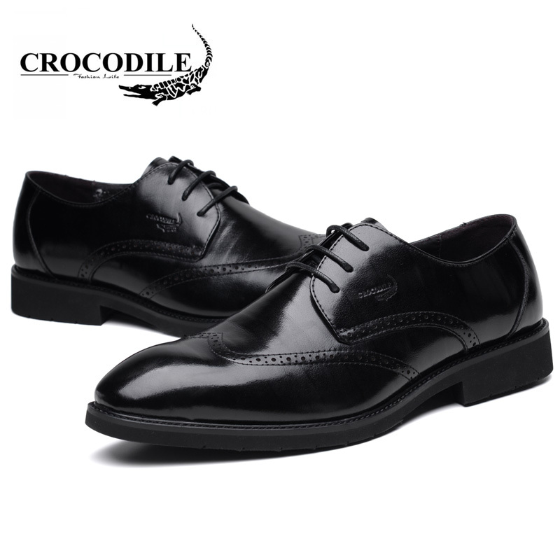 鳄鱼恤(CROCODILE)男鞋 商务休闲鞋百搭户外鞋秋冬新款时尚头层牛皮舒适透气鞋子皮鞋2075