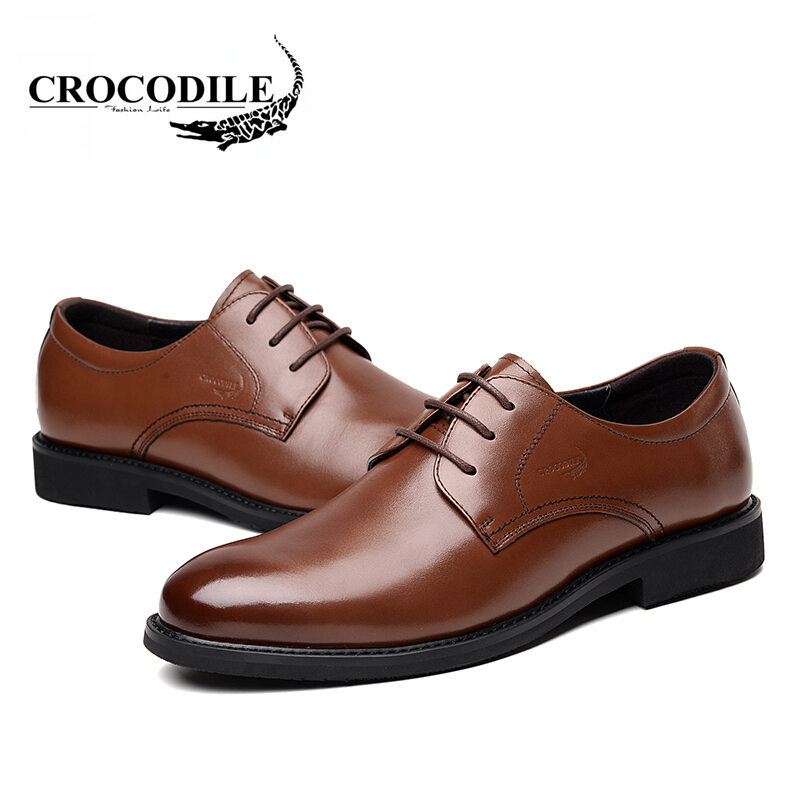 鳄鱼恤CROCODILE皮鞋男士潮流新款商务正装鞋头层牛皮系带百搭舒适男鞋