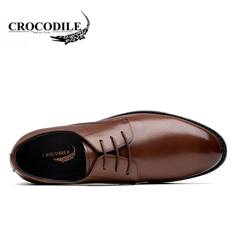鳄鱼恤CROCODILE皮鞋男士潮流新款商务正装鞋头层牛皮系带百搭舒适男鞋