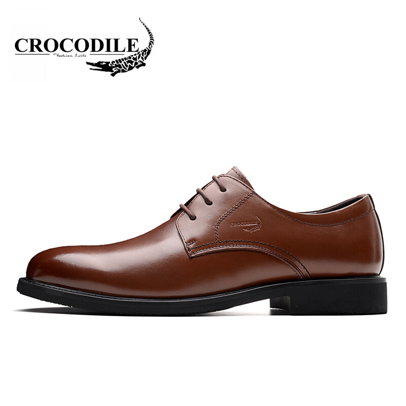 鳄鱼恤CROCODILE皮鞋男士潮流新款商务正装鞋头层牛皮系带百搭舒适男鞋
