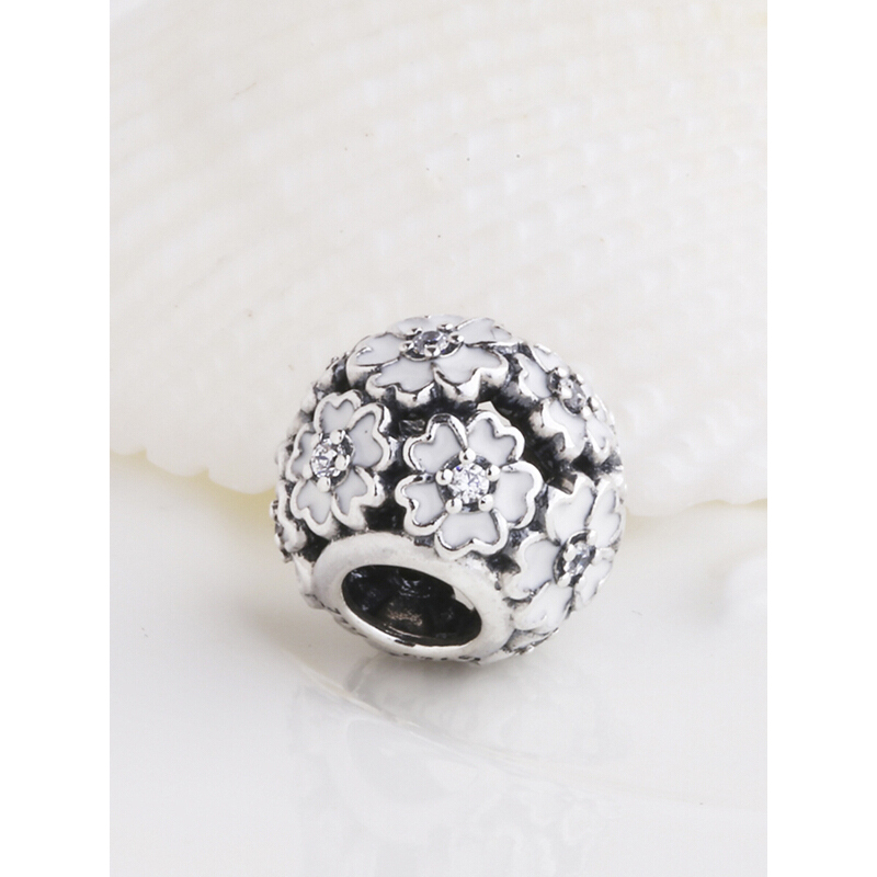 PANDORA潘多拉 白色樱草花田925银+珐琅串饰 791488EN12