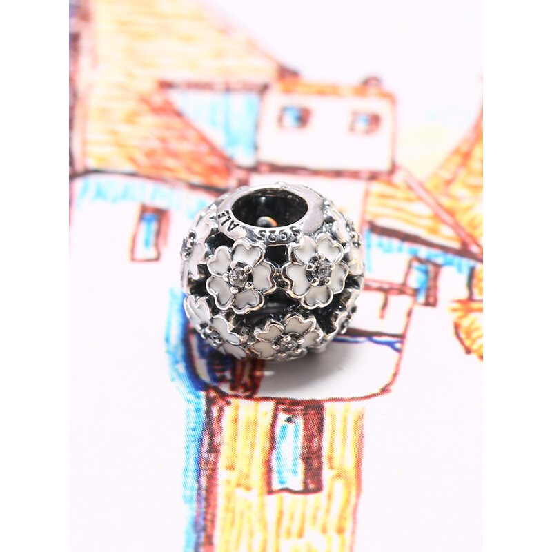 PANDORA潘多拉 白色樱草花田925银+珐琅串饰 791488EN12