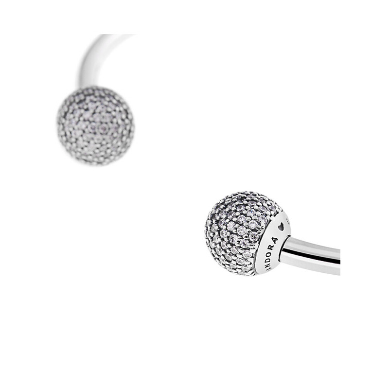 PANDORA潘多拉 925银开口式密镶 固定珠手镯 596438CZ