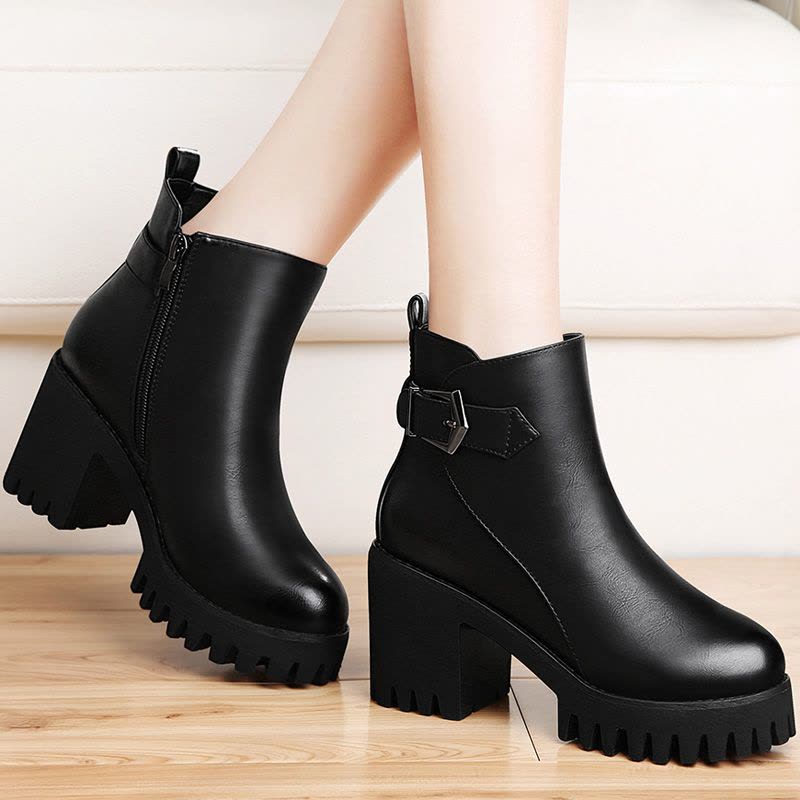 百年纪念Centenary气质百搭防水台金属扣带粗跟女靴1357图片