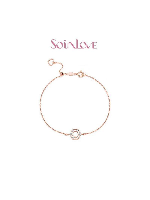 Soinlove 经典六边形18K金钻石手链 送礼推荐VU242