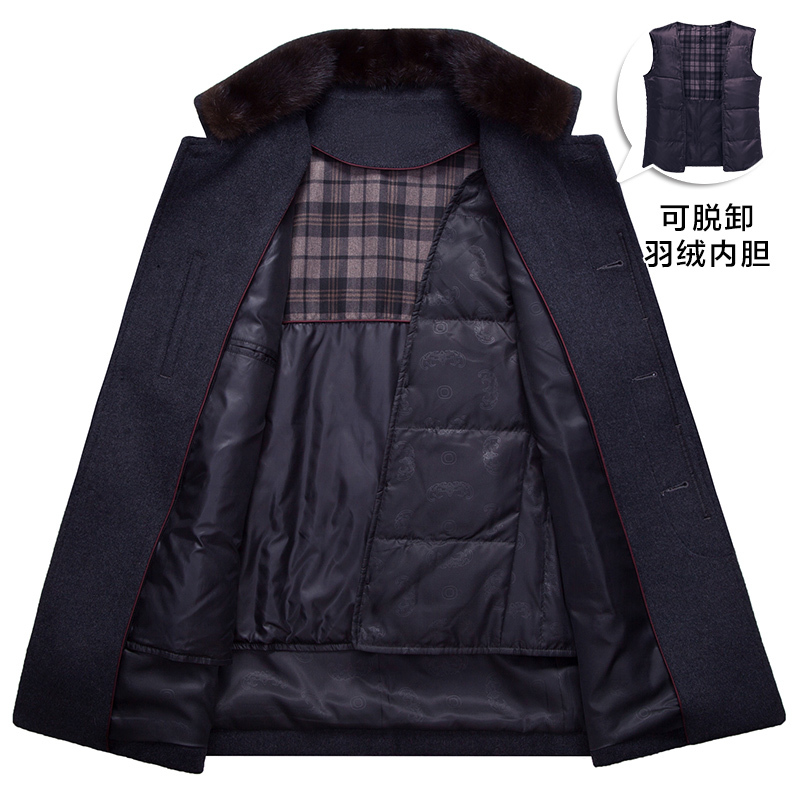 木笛羊毛呢子大衣男中长款修身加厚毛呢外套羽绒服内胆大码男装MDYM16C1692