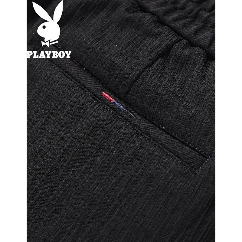 花花公子(PLAYBOY)秋冬新款青年黑色男韩版时尚长裤修身针织男休闲裤子黑色图片