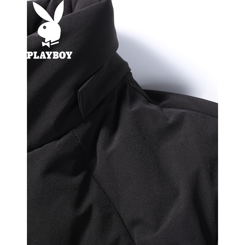 花花公子(PLAYBOY)羽绒服男士中长款轻薄修身白鸭绒冬季帅气男装外套大衣男黑色