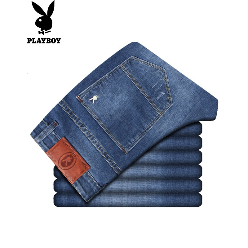 花花公子(PLAYBOY)新款薄款弹力牛仔裤直筒修身商务男士长裤子牛仔蓝
