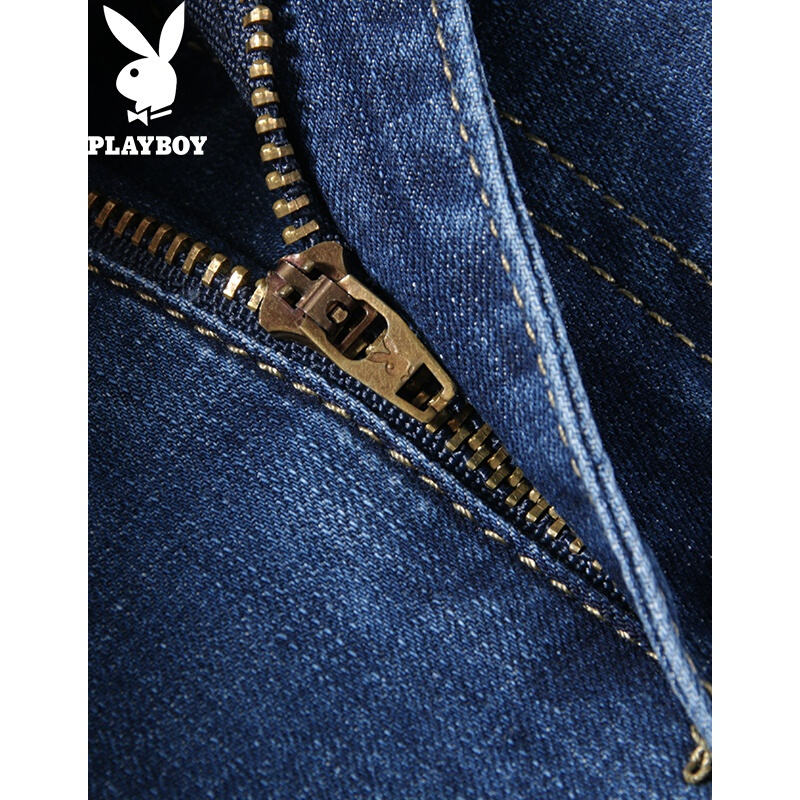 花花公子(PLAYBOY)新款薄款弹力牛仔裤直筒修身商务男士长裤子牛仔蓝