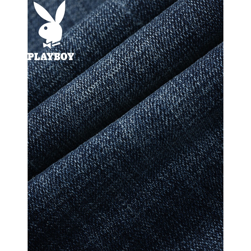 花花公子(PLAYBOY)牛仔裤男韩版潮流2017秋季新款休闲直筒修身青年男裤长裤蓝色