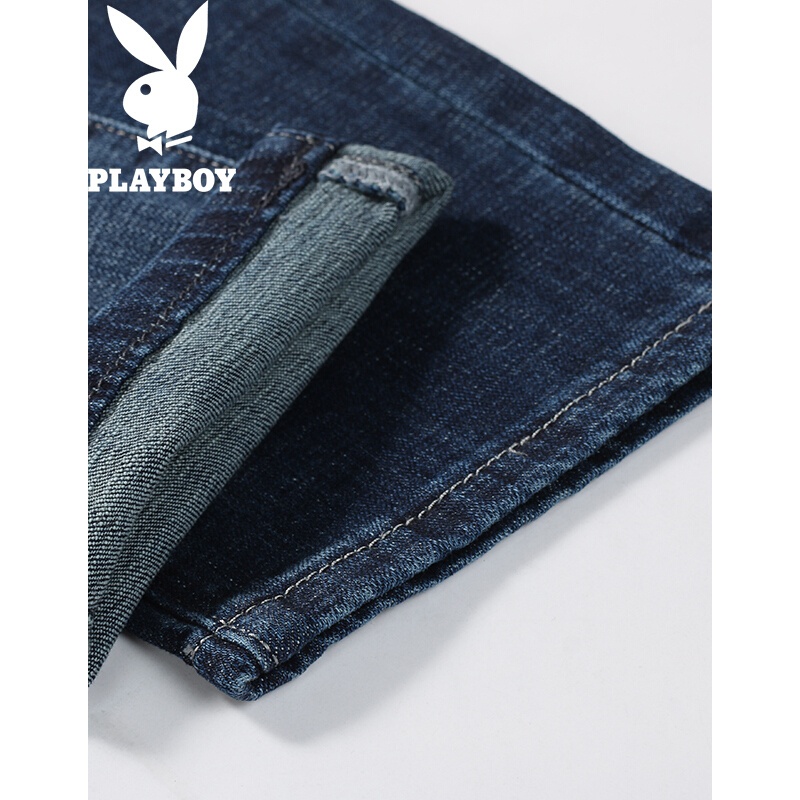 花花公子(PLAYBOY)牛仔裤男韩版潮流2017秋季新款休闲直筒修身青年男裤长裤蓝色