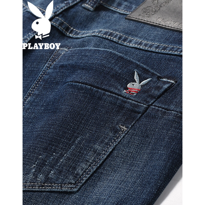 花花公子(PLAYBOY)牛仔裤男韩版潮流2017秋季新款休闲直筒修身青年男裤长裤蓝色