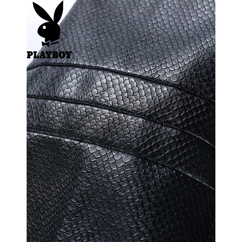 花花公子(PLAYBOY)2017秋季新款男士韩版修身型男时尚男潮流帅气秋季皮夹克黑色