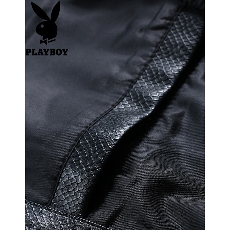 花花公子(PLAYBOY)2017秋季新款男士韩版修身型男时尚男潮流帅气秋季皮夹克黑色