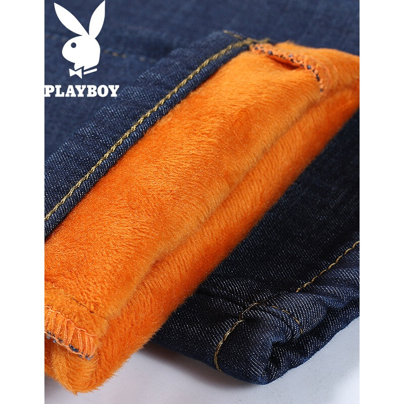 花花公子(PLAYBOY)牛仔裤男士加绒加绒加厚修身直筒宽松秋冬款男裤小脚裤子