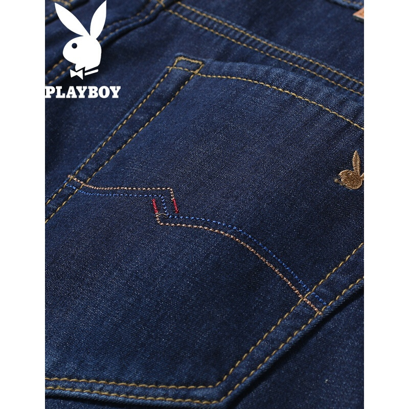 花花公子(PLAYBOY)牛仔裤男士加绒加绒加厚修身直筒宽松秋冬款男裤小脚裤子