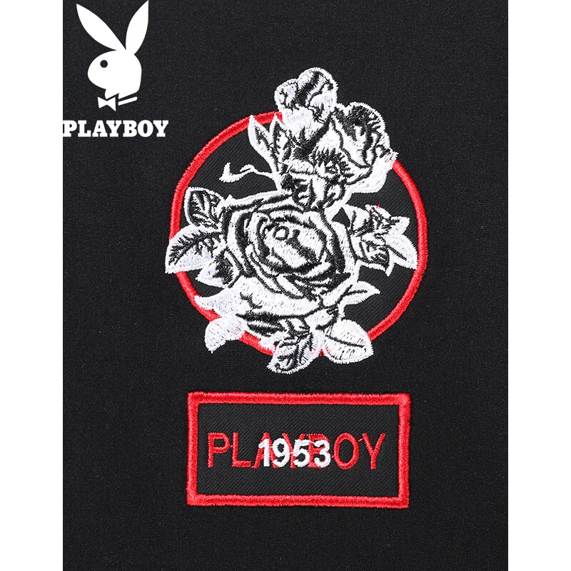 花花公子(PLAYBOY)男装秋冬新品青年个性简约潮流男卫衣长袖衫修身男黑色