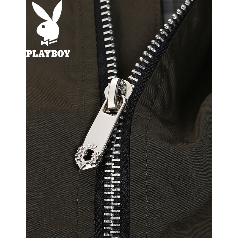 花花公子(PLAYBOY)2017秋季新款夹克男士外套潮流时尚男夹克男士青年棒球夹克军绿色