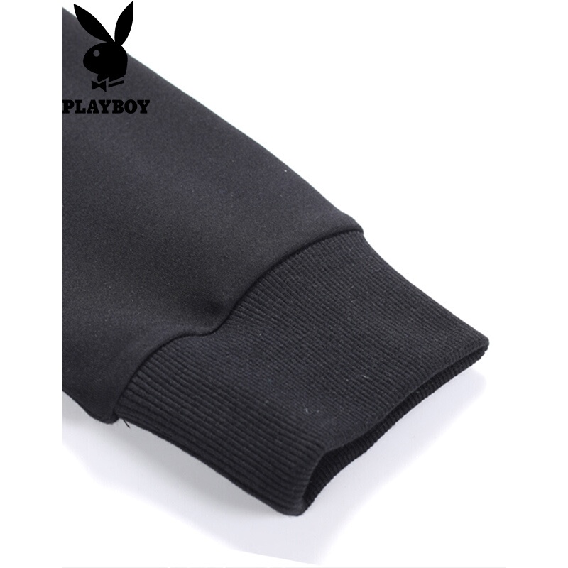 花花公子(PLAYBOY)卫衣男秋季新款黑色男士长袖青年时尚简约上衣修身百搭黑色