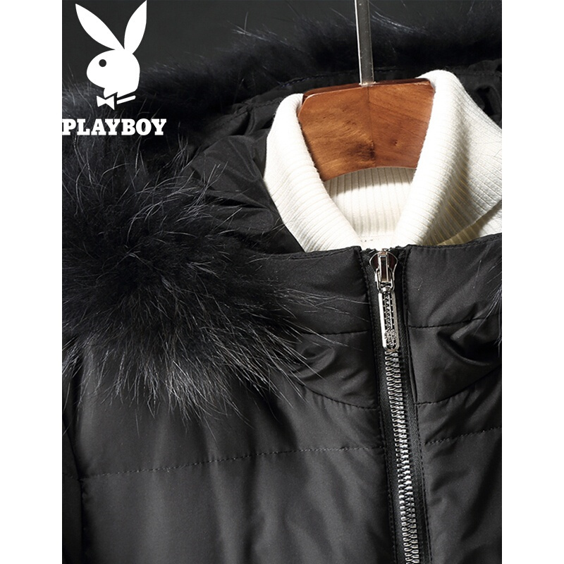 花花公子(PLAYBOY)羽绒服男冬季加厚保暖毛领青年男士韩版潮流时尚男装外套黑色