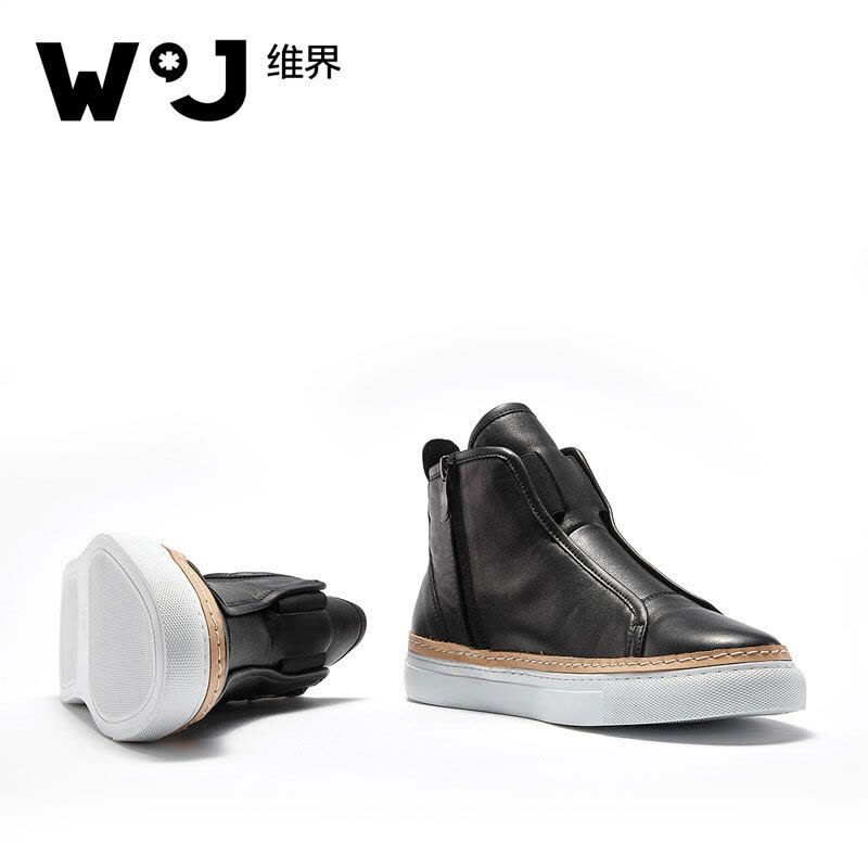维界高帮板鞋新款韩版潮流时尚个性休闲牛皮短靴图片