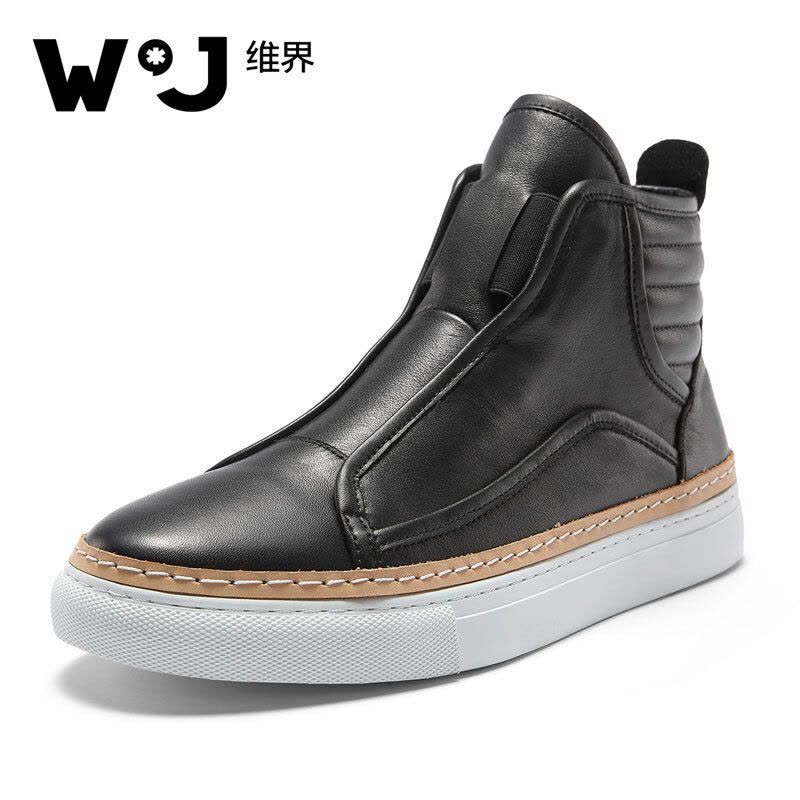 维界高帮板鞋新款韩版潮流时尚个性休闲牛皮短靴图片