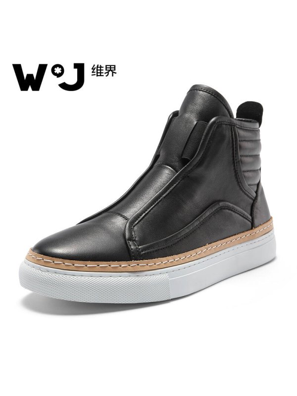 维界高帮板鞋新款韩版潮流时尚个性休闲牛皮短靴