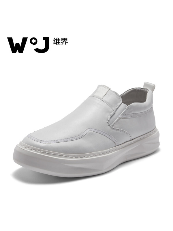 维界百搭新款精致车线牛皮板鞋小白鞋