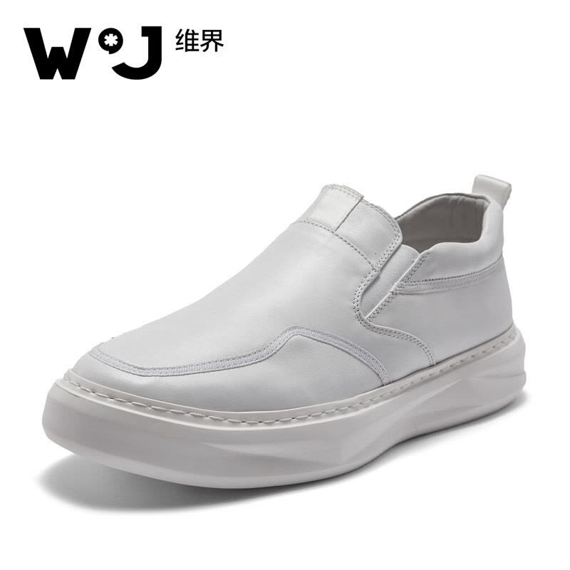 维界百搭新款精致车线牛皮板鞋小白鞋图片