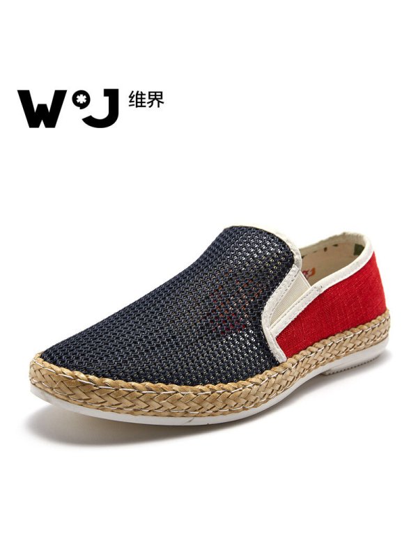 维界环保透气 拼接撞色草编底洞洞鞋