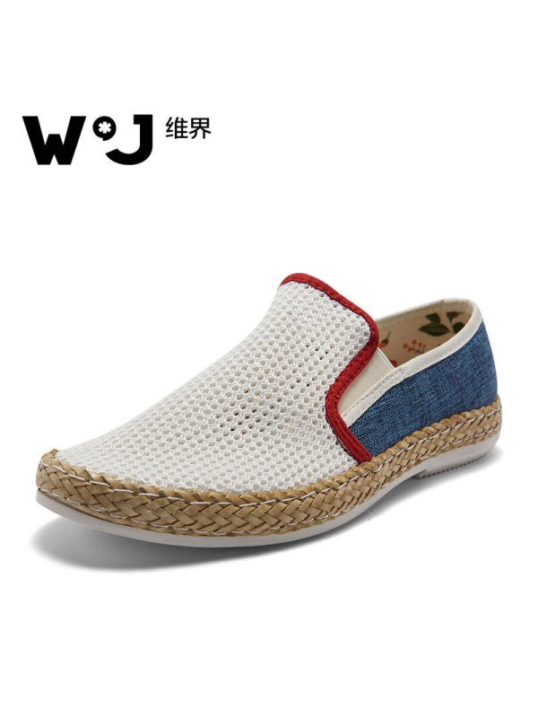 维界环保透气 拼接撞色草编底洞洞鞋