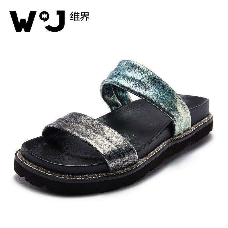 维界炫彩擦色新款牛皮拖鞋沙滩鞋图片