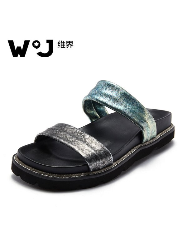 维界炫彩擦色新款牛皮拖鞋沙滩鞋