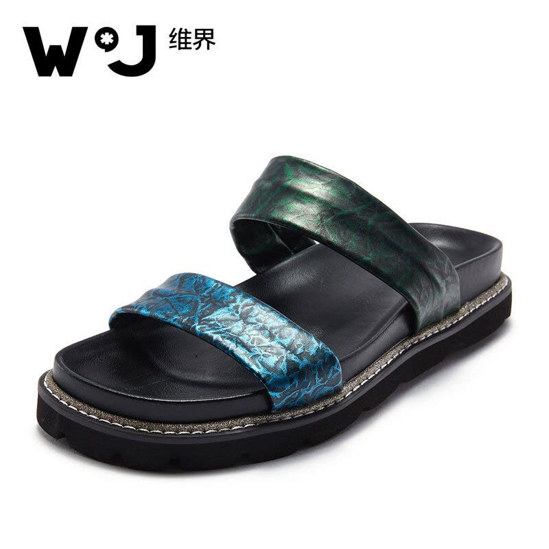 维界炫彩擦色新款牛皮拖鞋沙滩鞋图片