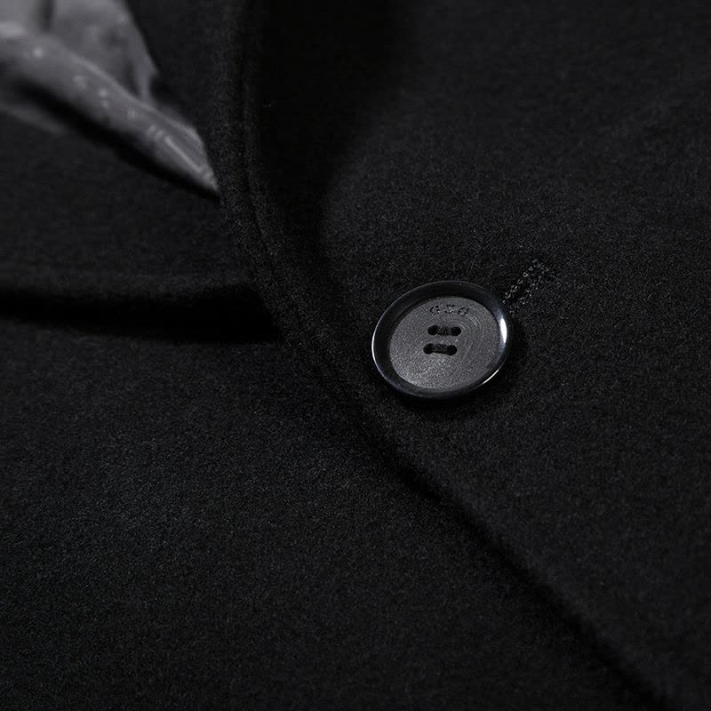 GXG大衣男冬季时尚西装领修身单排扣黑色中长款羊毛毛呢大衣外套图片