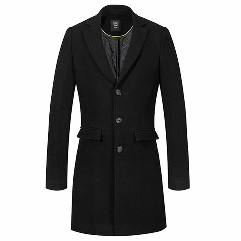 GXG大衣男冬季时尚西装领修身单排扣黑色中长款羊毛毛呢大衣外套